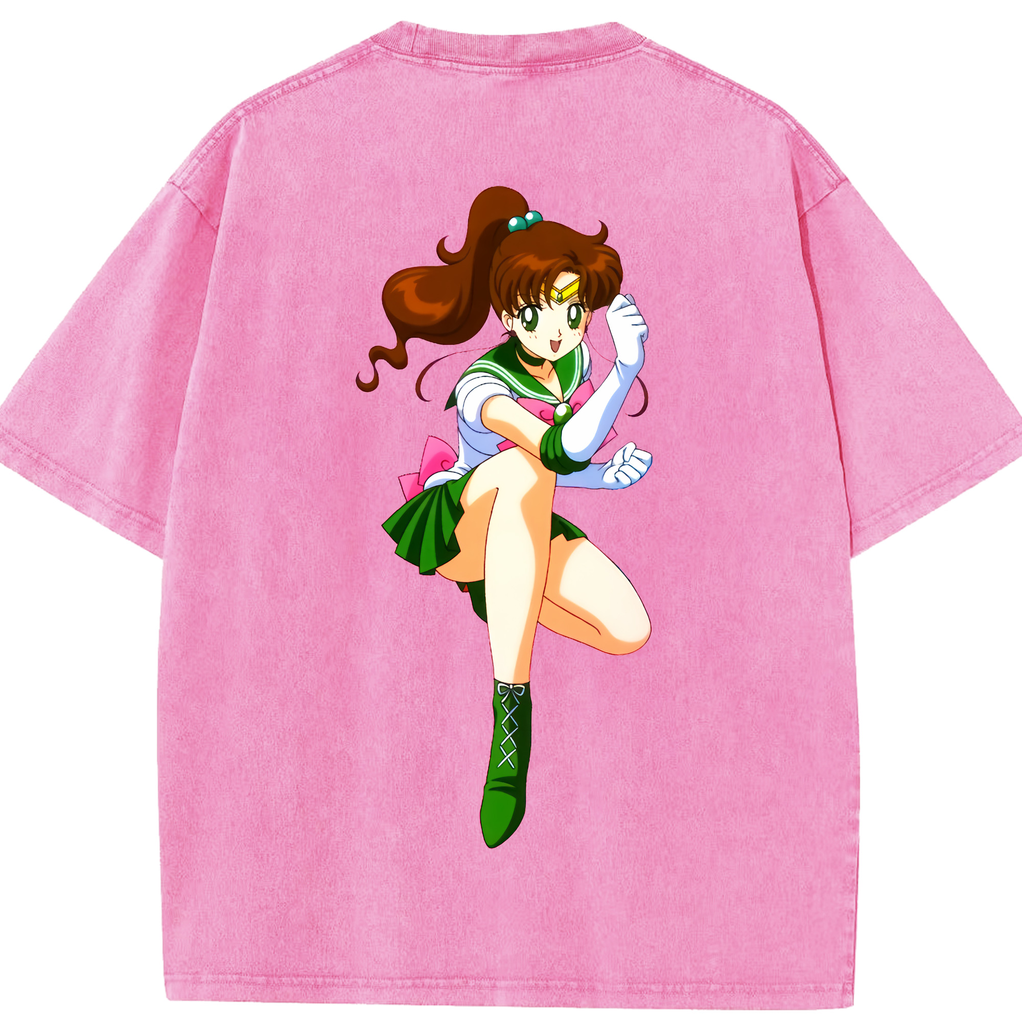 （画像用） 美少女戦士セーラームーン 木野 まこと きの まこと Sailor Moon Kino Makoto （セーラージュピター；Sailor Jupiter） 綿100% ヴィンテージ風 半袖Tシャツ（背面プリント）
